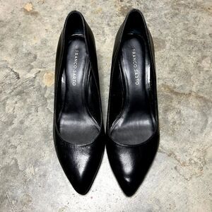 Franco Sarto Black Leather Pointed Toe Wedge Heels